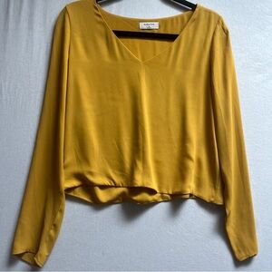 Babaton Aritzia Mustard V-Neck Long Sleeve Blouse Sz M